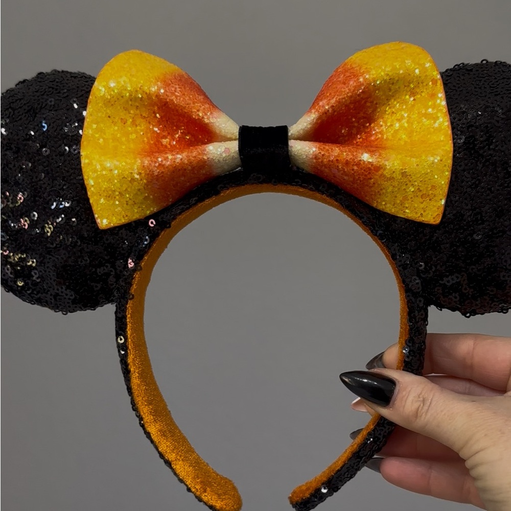 Disney Parks Official Sequin Mickey Mouse Ears Headband with Orange Bow - Picture 4 of 4